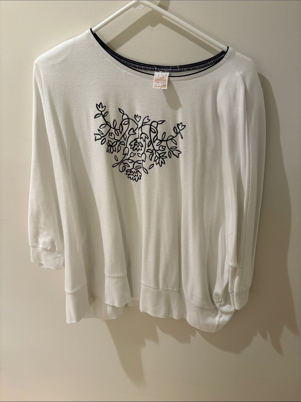 St. John's Bay White Long-Sleeve Tee with Black Floral Graphic